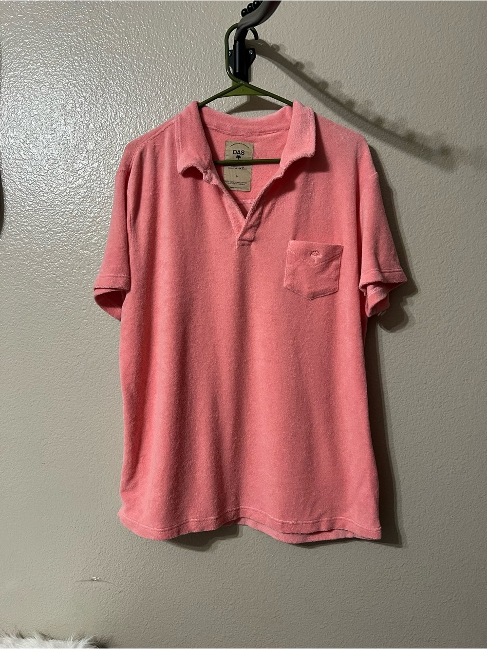 OAS Men's Pink Polo Terry Cloth Shirt